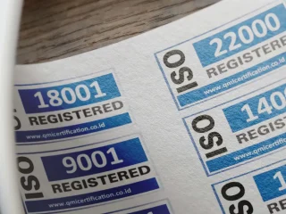 ISO certification labels on paper