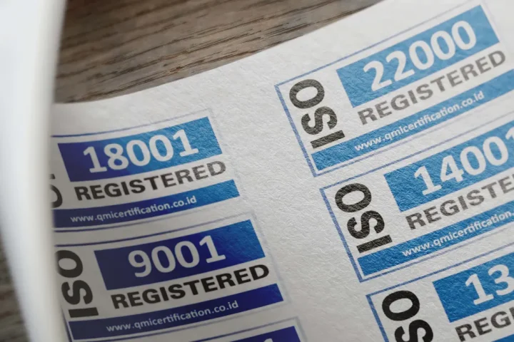 ISO certification labels on paper