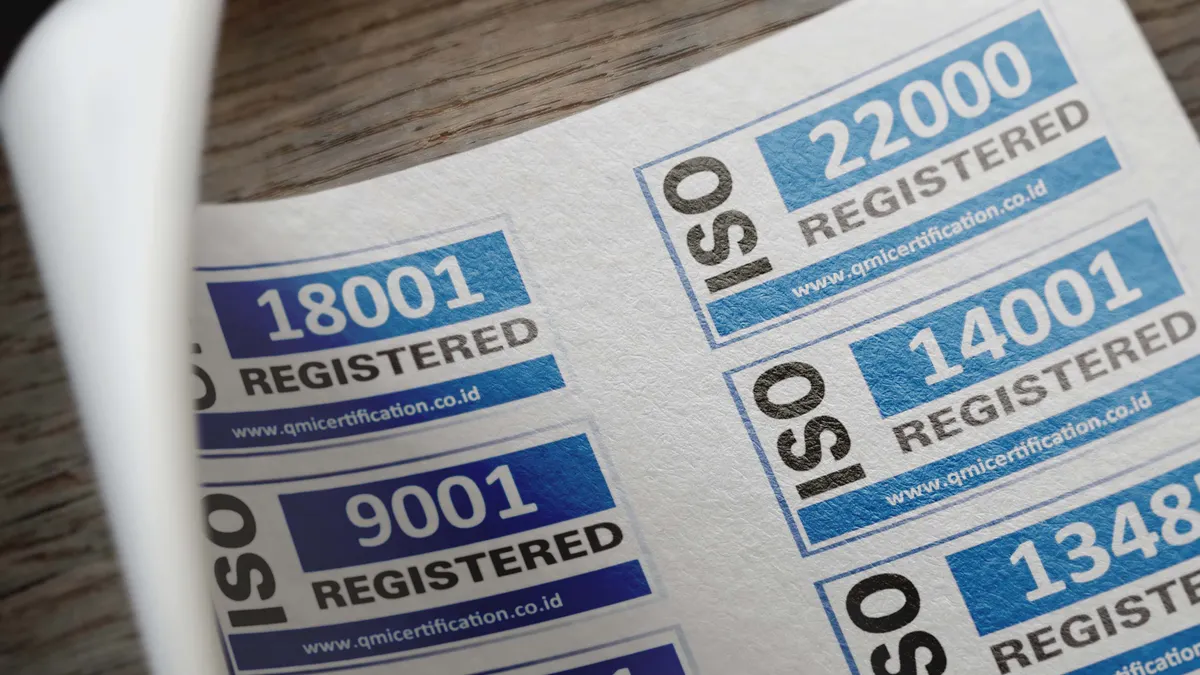 ISO certification labels on paper